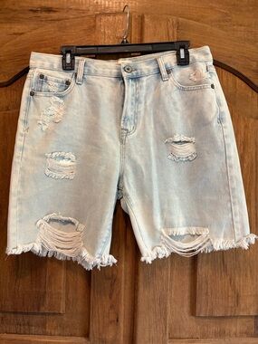 Umgee Pale Blue Distressed Denim Cutoff Shorts